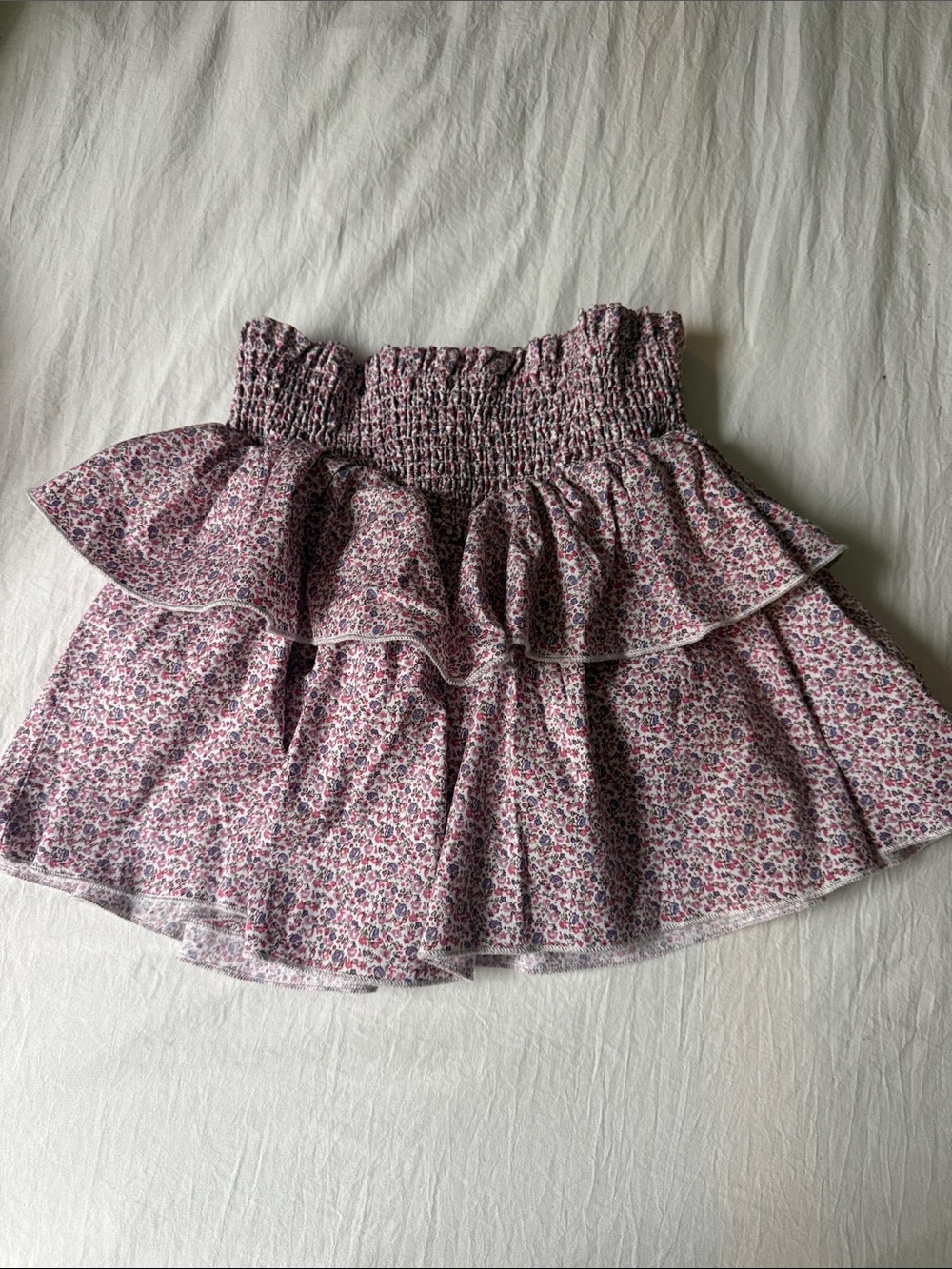 KATIEJ NYC Floral Smocked Waist Ruffle Mini Skirt - Pink Size L